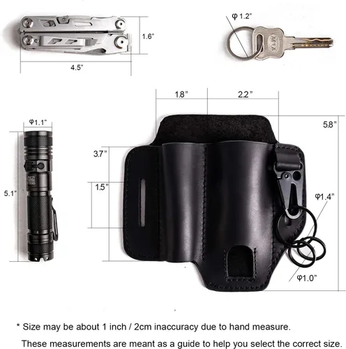 Vista 5 de Gentlestache Funda de cuero para Leatherman Multitool - Organizador de bolsillo EDC con soporte para llaves y funda de linterna, color negro