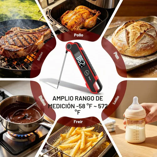 Vista 6 de TempPro TP620 Termómetro digital para carne con termopar de 0.5 SEC, termómetro de cocción de lectura instantánea con LCD retroiluminado automático