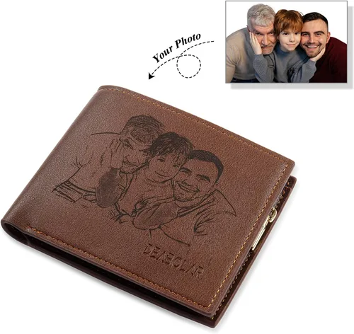 Vista 2 de lagofit Regalos para papá, carteras personalizadas con fotos para hombres, con imagen grabada y nombre inicial para hombres, billetera plegable
