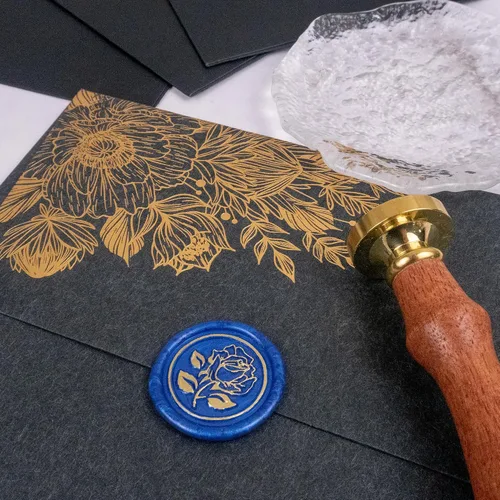 Vista 3 de 25 unidades de sellos de sobres hechos a mano en oro y azul, pegatinas adhesivas de cera para invitaciones de fiesta de boda, sobres, envoltorios