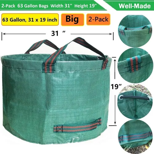 Vista 4 de Paquete de 2 bolsas profesionales grandes de 63 galones para césped y jardín, bolsas de basura grandes (31 pulgadas de alto, 19 pulgadas de alto)
