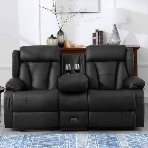 Vista 17 de Sofá biplaza reclinable manual de 110 pulgadas, sillón reclinable de 4 asientos con consola, mesa plegable y salidas integradas, sofá reclinable