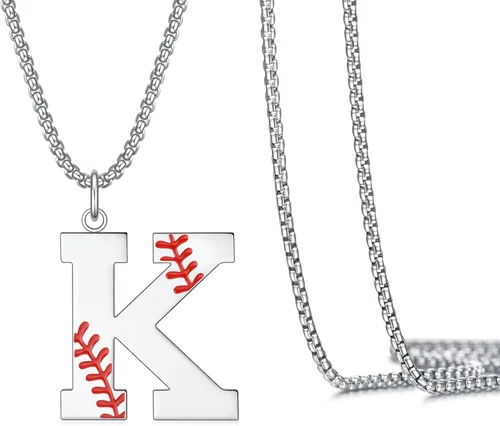 Vista 21 de VEEHOO Collar de béisbol para hombres y niños, letra inicial de la A a la Z, joyería de béisbol con colgante de joyería de béisbol para niños
