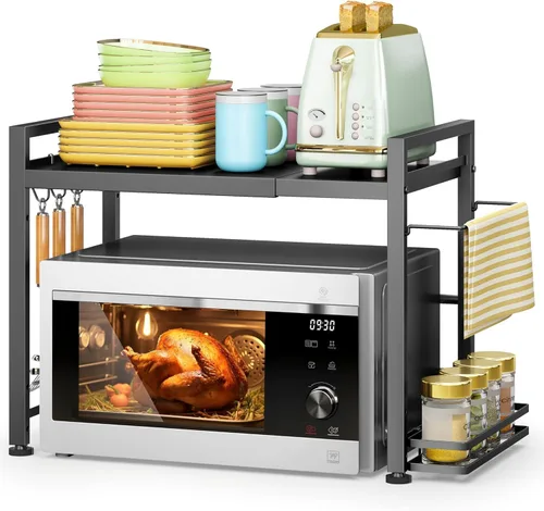 Vista 8 de DOLALIKE Estante para horno de microondas, soporte expandible para microondas, organizador de encimera de cocina, almacenamiento de utensilios