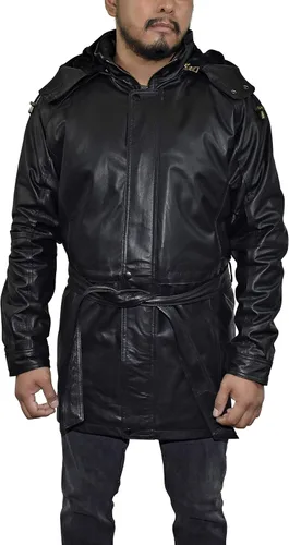 Vista 4 de Victory Outfitters - Abrigo de piel auténtica de 34 de longitud para hombre con capucha extraíble