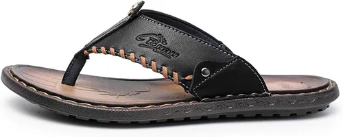 Vista 2 de Chanclas para hombre sandalias de cuero casuales para el hogar para hombre suela de goma zapatillas