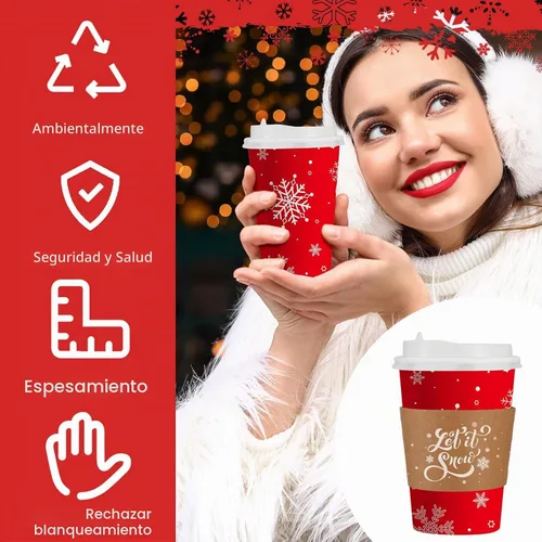 Vista 5 de 36 juegos/108 vasos de papel de Navidad de 16 onzas desechables de Navidad para llevar, tazas de café con tapas y mangas, taza de café de cacao