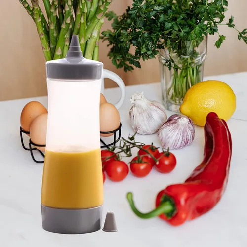 Vista 3 de UPKOCH 3 botellas de plástico para condimentos de chorro para salsa de tomate y mostaza, recipientes para condimentos de cocina (gris)