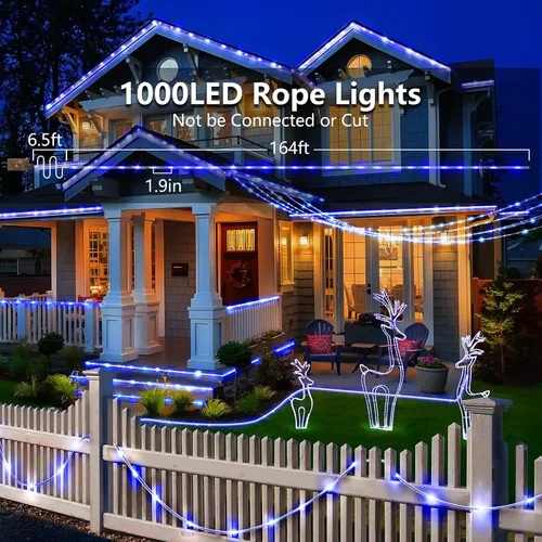 Vista 5 de KNONEW - Guirnalda de luces de 164 pies con 1000 luces LED para exteriores, luces de cuerda impermeables para exteriores con 8 modos, tubo