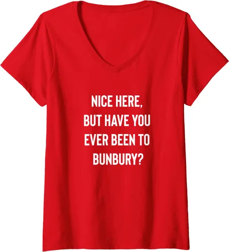 Vista 5 de Camiseta con cuello en V Nice Here But Have You Ever Been To Bunbury, Negro