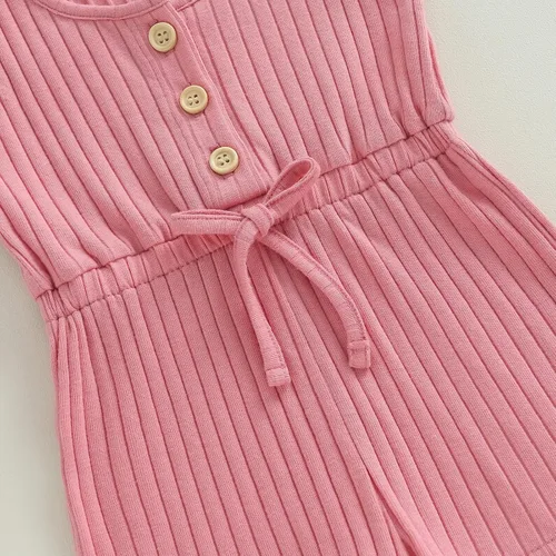 Vista 6 de Traje de verano para niña pequeña, de manga corta, acanalado, overol liso, pantalones cortos, ropa para recién nacidos