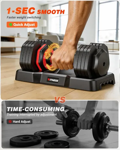 Vista 7 de Rendpas Adjustable Dumbbell Set, Quick Adjust Free Weights for Home Gym 25/55/80/90lb weight dumbbells w/non-slip handle, dual-lock safety