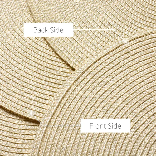 Vista 4 de AHHFSMEI Juego de 6 manteles individuales redondos trenzados de 15 pulgadas para mesas de comedor, tejido natural, resistentes al calor, color beige