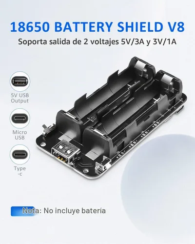 Vista 4 de diymore Soporte de batería 1865O doble Li-ion V8 Escudo de batería Micro USB 5V/3A 3V/1A Power Bank Módulo de carga de batería para Raspberry Pi