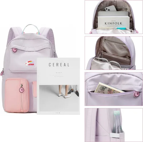 Vista 2 de Mochila para niños y niñas mochilas primarias bolsas de escuela secundaria para mujer mochila casual para enviar colgante Morado 12 inches6 inches17