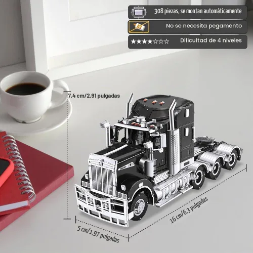 Vista 2 de Piececool Rompecabezas 3D para Adultos Kits de Modelos de Autos de Metal - H909 Cabeza de Camión Pesado Tractor Kit de Construcción