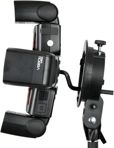 Vista 5 de Godox S-FA - Soporte de montaje para zapata de cuatro Speedlite, soporte de montaje para zapata tipo S, Speedlite Flash + paño limpio de microfibra