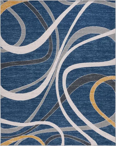 Vista 19 de SAFAVIEH Odyssey Collection - Alfombra de pasillo de 2 pies 2 pulgadas x 8 pies, marfil azul y dorado, diseño abstracto moderno, ideal para zonas