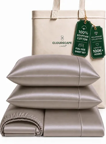 Vista 24 de Cloud Scape Linen - Juego de sábanas de algodón egipcio de doble capa, tamaño individual, tejido de satén de fibra larga, juego de 3 piezas, ropa