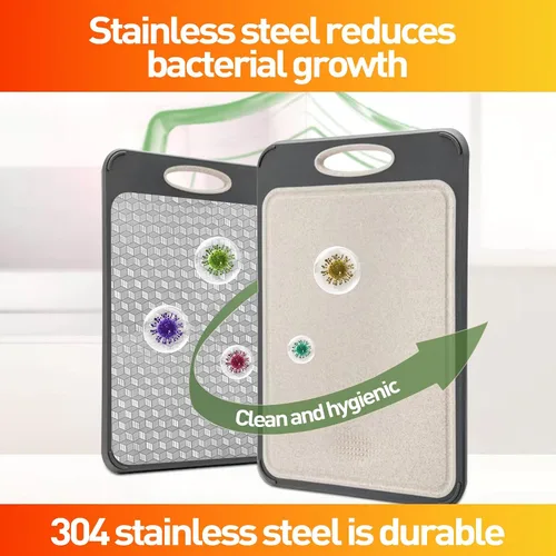 Vista 6 de APSARAS USA Tabla de cortar 3D de doble cara, tablas de cortar de acero inoxidable para cocina, tabla de cortar de acero inoxidable de grado