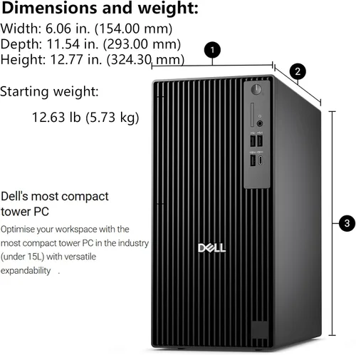 Vista 5 de Dell Pro Tower Plus QBT1250 - Escritorio empresarial, Intel Core Ultra 5-235, RAM DDR5 de 16 GB, SSD PCIe de 1 TB, DVDRW, 3x4K DP, Copilot AI