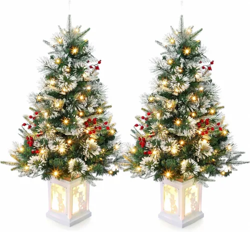 Vista 16 de Árbol de Navidad artificial preiluminado de 3 pies con luces, con base de copo de nieve, 78 luces LED, funciona con pilas, temporizador, fácil