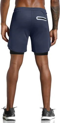 Vista 3 de Leidowei - Shorts 2 en 1, ligeros, de 7 pulgadas y con bolsillos con cierre para hombre, para entrenamiento, correr, hacer yoga y gimnasio
