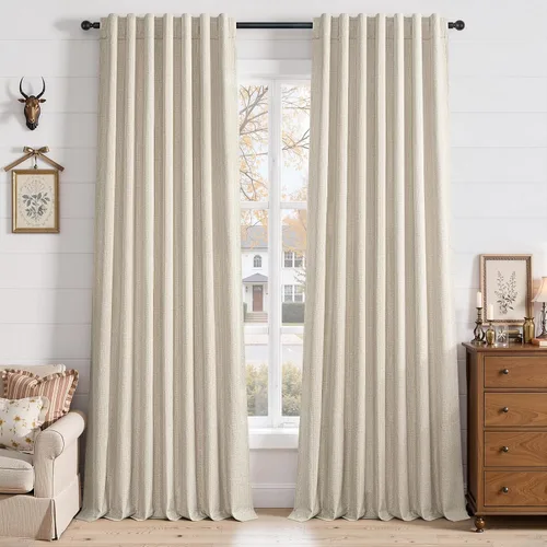 Vista 11 de Cortinas opacas de lino de 96 pulgadas para dormitorio, 2 paneles, verde Verde Olivegreen