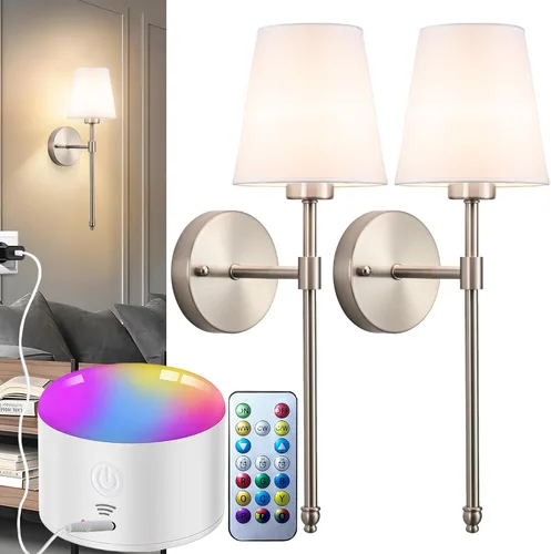 Vista 11 de YHCDLAMP Juego de 2 apliques de pared que funcionan con pilas, luces de pared inalámbricas recargables con bombillas magnéticas de 10000 mAh, hasta