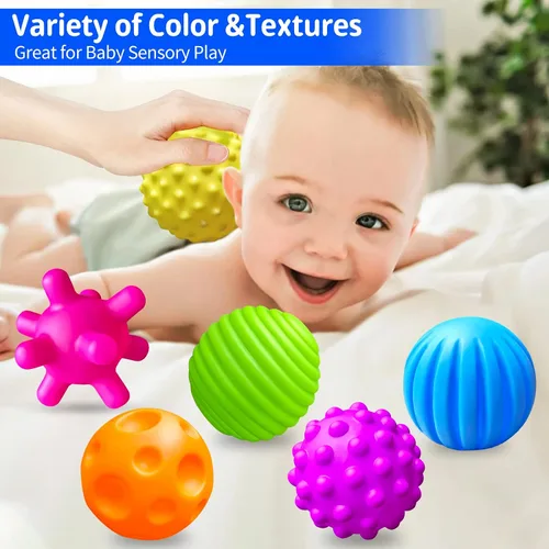 Vista 3 de Paquete de 6 bolas sensoriales para niños pequeños de 1 a 3 años, juguetes sensoriales para bebés de 6 a 12 meses, juguetes Montessori para bebés