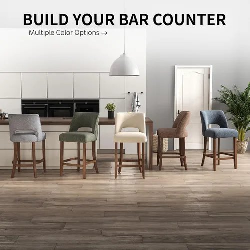 Vista 7 de VKNOW Juego de 2 Taburetes de Bar, Taburetes de Bar Tapizados de Altura de Mostrador, Taburetes Modernos de Mostrador con Patas de Madera para Isla