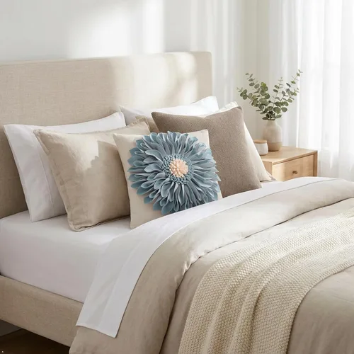 Vista 7 de OiseauVoler Fundas de almohada hechas a mano de 18 x 18 pulgadas, fundas de cojín de girasol 3D azules, fundas de almohada decorativas para sofá