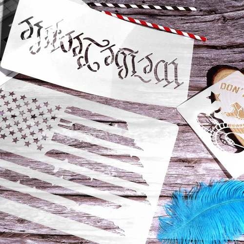 Vista 7 de 9 plantillas de bandera estadounidense – We The People & Don't Tread On Me plantillas de trazado reutilizables para adultos, álbumes de tarjetas