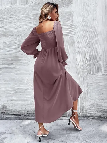 Vista 2 de Floerns - Vestido largo bohemio con estampado floral y cuello cuadrado y manga con volantes en linea A para mujer