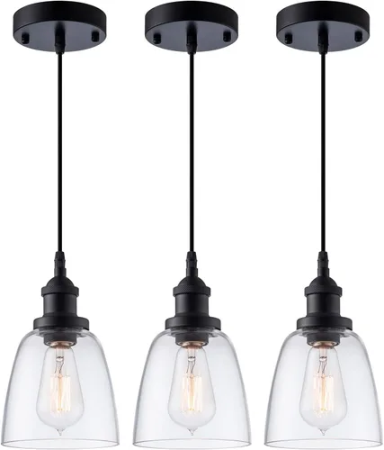 Vista 10 de Mini lámpara colgante industrial moderna de vidrio con semillas de burbujas, cilindro de iluminación colgante de cable ajustable para isla
