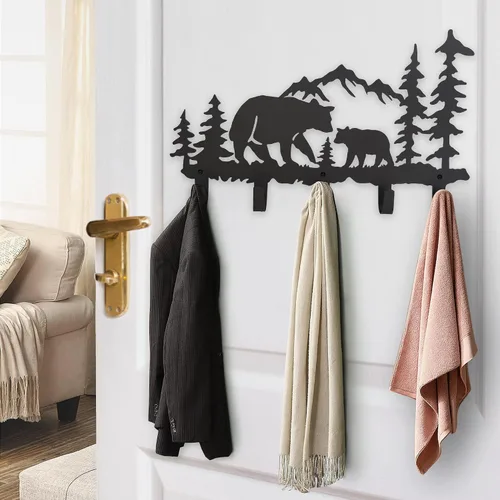 Vista 2 de Ganchos de Abrigo de Metal con Oso Arte de Pared Decorativo - Colgadores de Oso y Portallaves - Ganchos con Temática de Animales Decoración Dulce