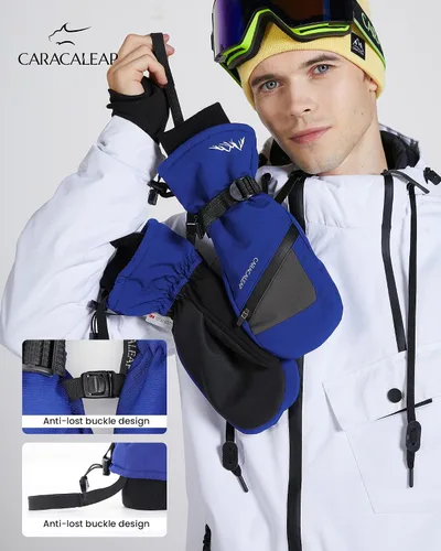 Vista 3 de Caracaleap Guantes de esquí de invierno para hombres y mujeres para clima frío, guantes de snowboard cálidos, guantes impermeables para deportes