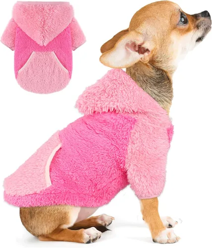 Vista 15 de Suéter con capucha de forro polar para perros pequeños, hembras y machos, ropa cálida de invierno para cachorros, Chihuahua Teacup, Yorkie, suave