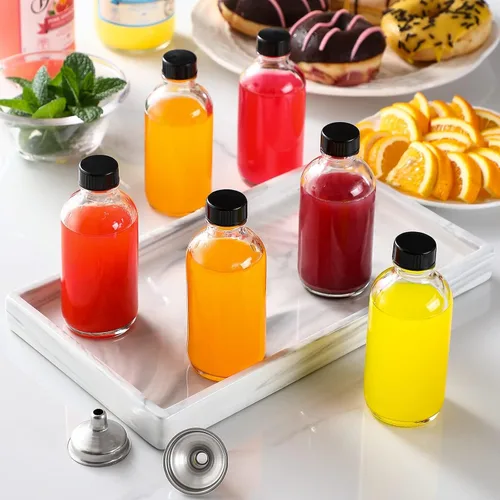 Vista 7 de 6 Pack, botellas pequeñas de vidrio transparente de 4 onzas con tapas y 2 embudos de acero inoxidable - Botella de muestra Boston de 120ml