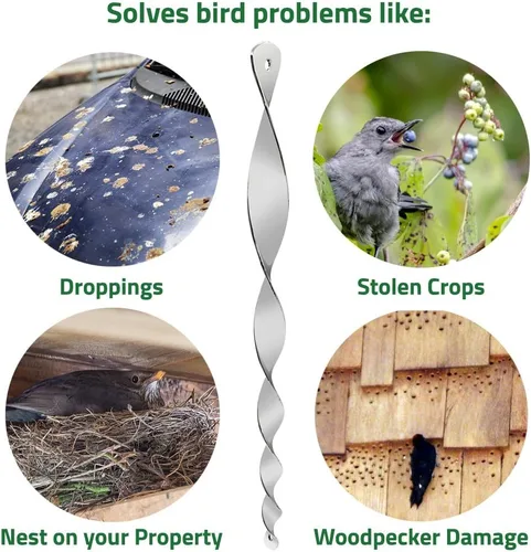 Vista 6 de De-Bird Varillas acrílicas para asustar pájaros, disuasorio reflectante y repelente de aves al aire libre, disuasorio humano de árboles frutales