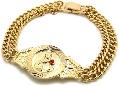 Vista 2 de NYFASHION101 Pulsera de cadena de eslabones dobles con colgante de Santa Bárbara pulida con cierre de caja