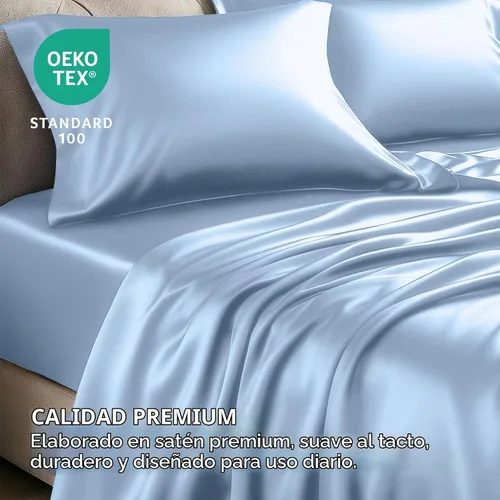 Vista 5 de Pure Bedding Sábanas de satén de lujo para cama individual de hotel, juego de sábanas de microfibra extra suave de 1800, resistente a las arrugas, a