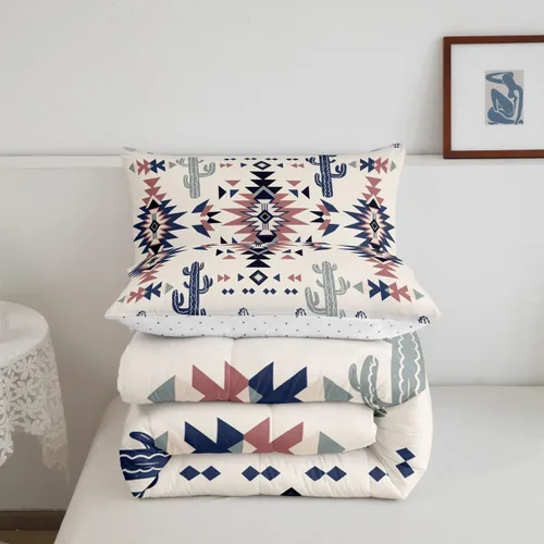 Vista 5 de Manfei Juego de edredón geométrico azteca, tamaño individual, juego de ropa de cama de cactus, vaquera occidental, decoración de habitación de niños