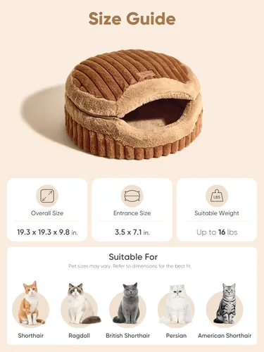 Vista 8 de FUKUMARU Cama tipo cueva para gatos, cama cerrada 2 en 1 para gatos de Marrón