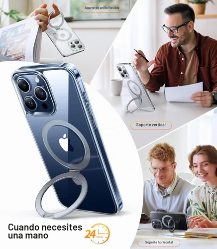 Vista 4 de TORRAS Funda Ostand Ultra Magnética para iPhone 15 Pro [Compatible con MagSafe] [Soporte Resistente y Portaanillo] Grado Militar A Prueba de Golpes