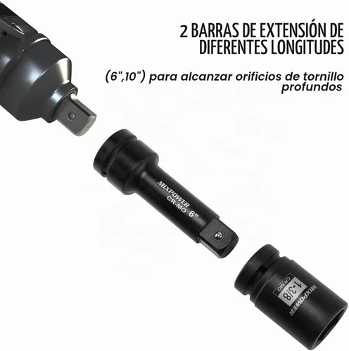 Vista 5 de MIXPOWER Barra de extensión de enchufe de impacto de 1" por 6", 10" de acero al cromo molibdeno, 6", barra ext. 10".