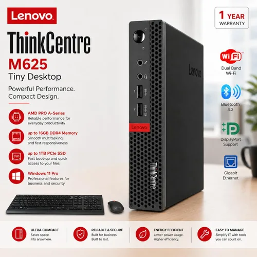 Vista 2 de Lenovo ThinkCentre Mini Desktop PC with AMD Processor & Graphics, 8GB DDR4 RAM, 1TB SSD, Windows 11, Wi-Fi, Bluetooth, 2X DisplayPort, RJ-45 Port