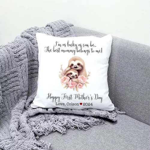 Vista 3 de Mother's Day Sloth, First Mother's Day Custom Pillowcase, Personalized Mother's Day Pillowcase, Gift for Mom, Home Decor