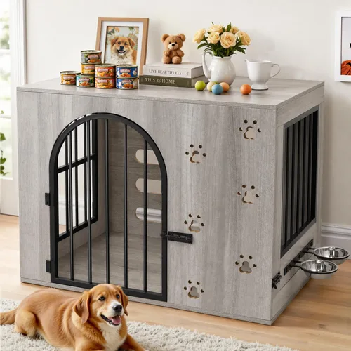 Vista 10 de Mueble de jaula para perros pequeños y medianos, 32 pulgadas Marrón