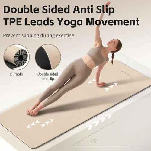 Vista 4 de PAIDU Yoga Mat 8mm Super Thick TPE Fitness Mat SGS Certified Non-Slip, Odorless & Tear-Resistant Unisex with Strap for Yoga, Pilates